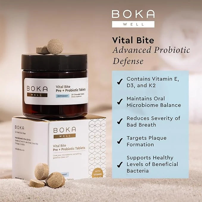 Boka Vital Bite Oral Pre + Probiotics - Sugar-Free Nut-Free Chewable Dental Probiotics for Teeth and Gums with BLIS K12, V...