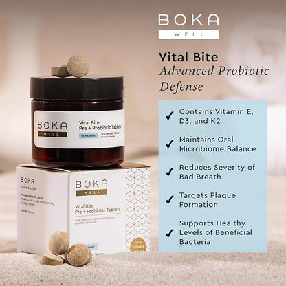 Boka Vital Bite Oral Pre + Probiotics - Sugar-Free Nut-Free Chewable Dental Probiotics for Teeth and Gums with BLIS K12, V...