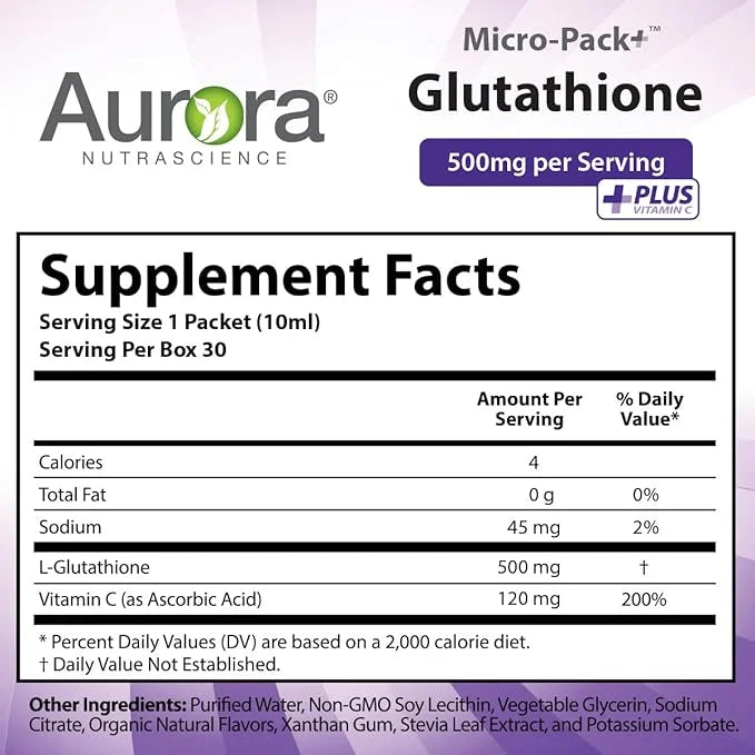 Aurora Nutrascience Micro-Pack Liposomal Glutathione, Immune 500 mg (10mL), 30 30 Single-Serve 10 fl (300mL)