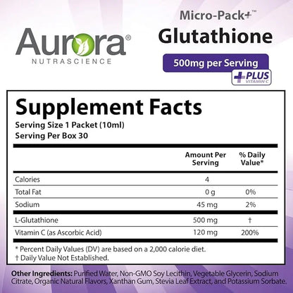 Aurora Nutrascience Micro-Pack Liposomal Glutathione, Immune 500 mg (10mL), 30 30 Single-Serve 10 fl (300mL)