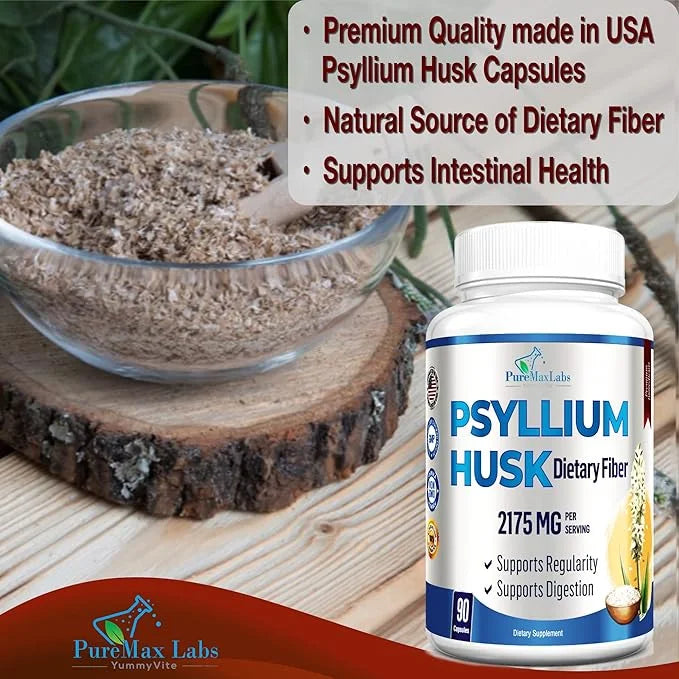 Psyllium Husk Dietary Fiber Supplement 2175mg, 90 Capsules