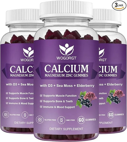 Calcium Magnesium Zinc Gummies with Vitamin D3 60 Gummies (3 Pack)