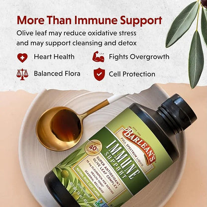 Barlean's Olive Leaf Complex Liquid Immune Support Supplement with 95mg Oleuropein Antioxidants for Seasonal Wellness, Hea...