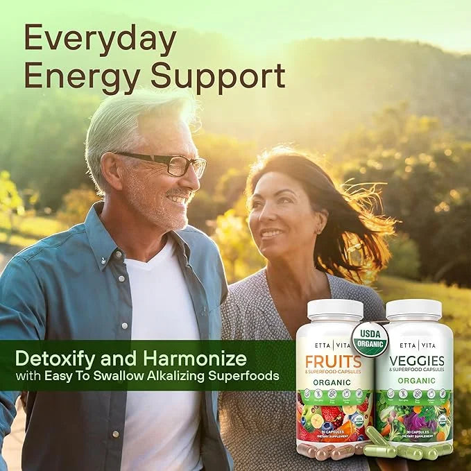 100% Organic Fruits and Veggies Supplement (USDA Organic - Made in USA) 180 Potent Fruits and Vegetable Capsules for Energ...