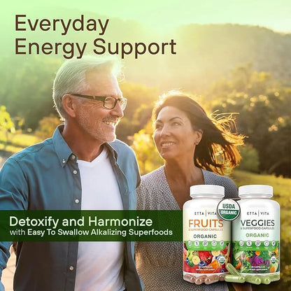 100% Organic Fruits and Veggies Supplement (USDA Organic - Made in USA) 180 Potent Fruits and Vegetable Capsules for Energ...