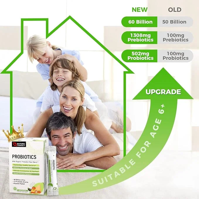 NATURE TARGET Probiotics for Women-Men-Kids Probiotic 60 Billion 13 Strains 30 Packets