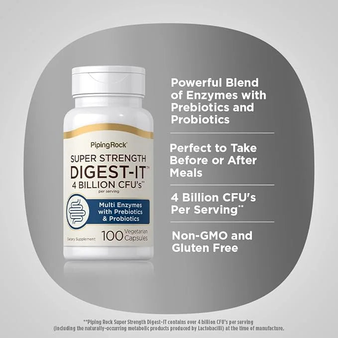 Piping Rock Digestive Enzymes with Probiotics 100 Capsules 14 Probiotic 4 Billion
