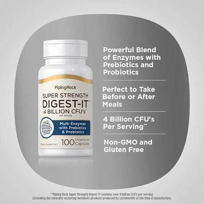 Piping Rock Digestive Enzymes with Probiotics 100 Capsules 14 Probiotic 4 Billion