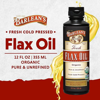 Barlean's Organic Flaxseed Oil Liquid, Cold Press Flax Seeds, 7,640mg ALA Omega 3 Fatty Acid Supplement for Healthy Hair, ...