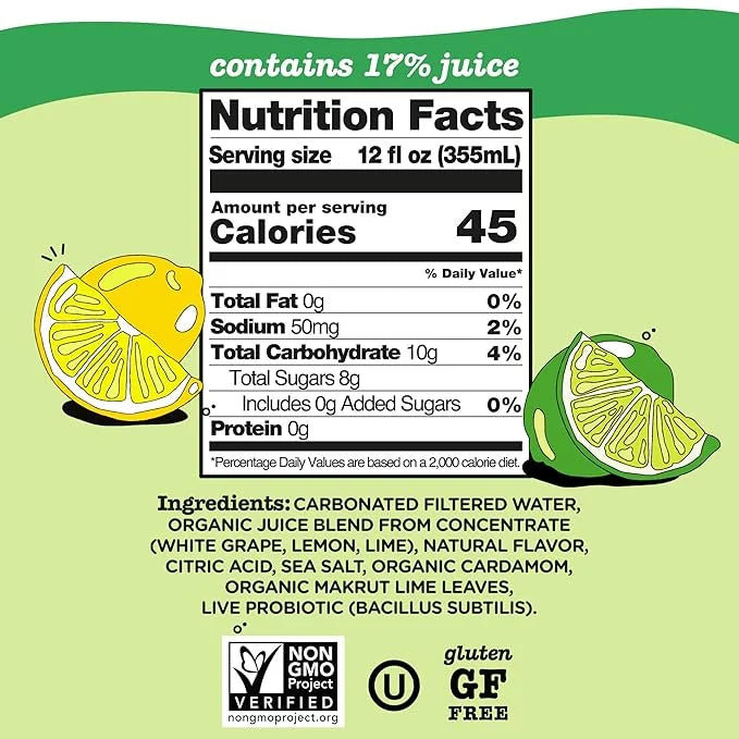 Culture Pop Soda, Lemon Lime, Probiotic Low Sugar Soda, Sparkling Juice Alternative, Non-GMO, Kosher, Gluten-Free, No Stev...