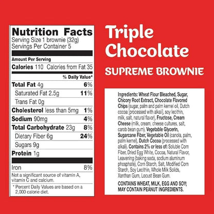 Fiber One Supreme Brownies, Triple Chocolate, Snack Bars, 1.13 oz, 5 ct (Pack of 8) - Product Image