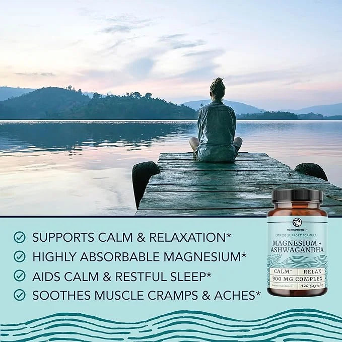 Magnesium Ashwagandha | Calming Magnesium Supplement for Adults | Relax, Rest, Calm Mood & Sleep Support | Mag Citrate & O...