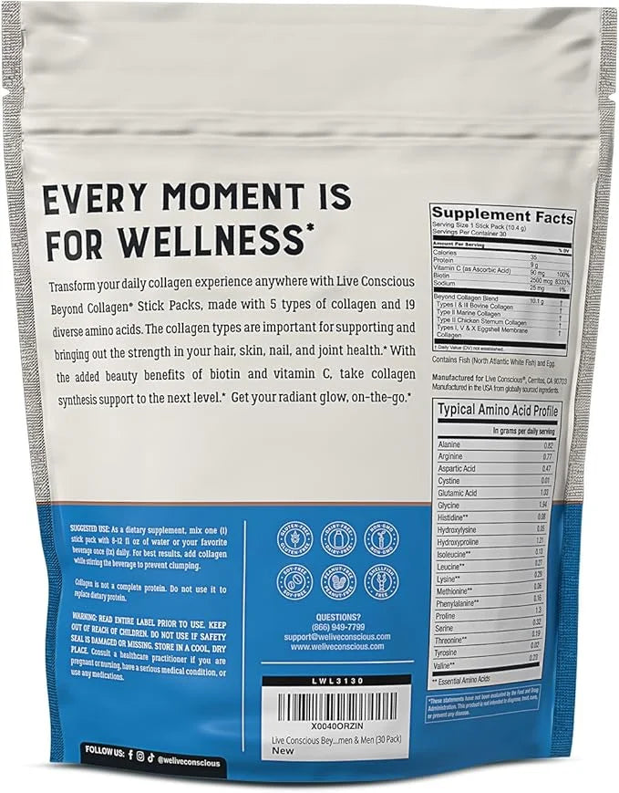 Live Conscious Beyond Collagen Peptides Powder (30 Pack)