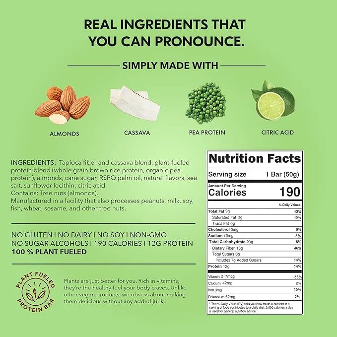 TRUBAR Vegan Protein Bar, Whipped for Key Lime, Gluten Free, Plant Based, High Fiber, Dairy Free, Low Fat, Non GMO, No Sug...
