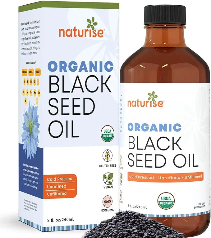Organic Black Seed Oil (Nigella Sativa, Cumin Seed) Cold Pressed Non-GMO, 8 oz Glass Bottle Source of Essential Fatty Acid...