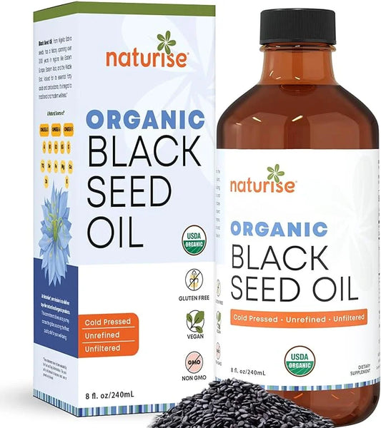 Organic Black Seed Oil (Nigella Sativa, Cumin Seed) Cold Pressed Non-GMO, 8 oz Glass Bottle Source of Essential Fatty Acid...