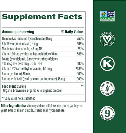 MegaFood Balanced B Complex 8 B B6, Vitamin B12, Folate, 60 Tabs
