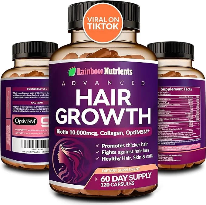 Hair Growth Vitamins for Women | Biotin 10,000mcg, Collagen, Patented OptiMSM®, goMCT®, Saw Palmetto | Naturally Regrow St...