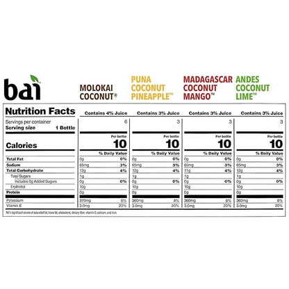 Bai Coco Volcanic Antioxidant Beverage Variety Pack (Pack of 1) 18 Fl Oz, 270 Fluid Ounce - Product Image