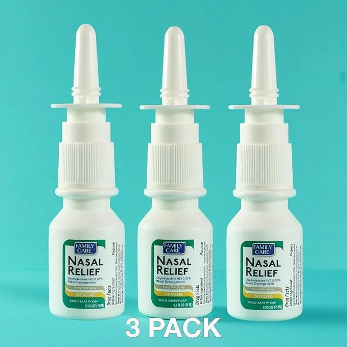 FamilyCare Nasal Relief Spray, Pump Mist, 12 Hours, 3 Pack