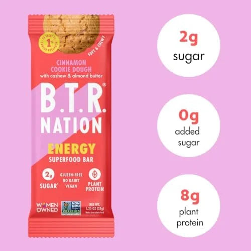 B.T.R. Bar Superfood Keto Protein Bars, Plant Based Vegan Protein, Low Carb Food, Low Calorie, Gluten Free, No Sugar Alcoh...