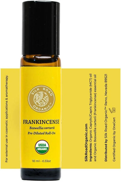 Organic Frankincense Carterii Essential Oil Roll On, 100% Pure USDA Certified Aromatherapy for Radiant Skin, Body Aches, S...