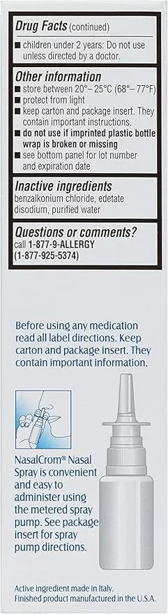 NasalCrom Nasal Spray Allergy Symptom Controller 200 Sprays .88 FL