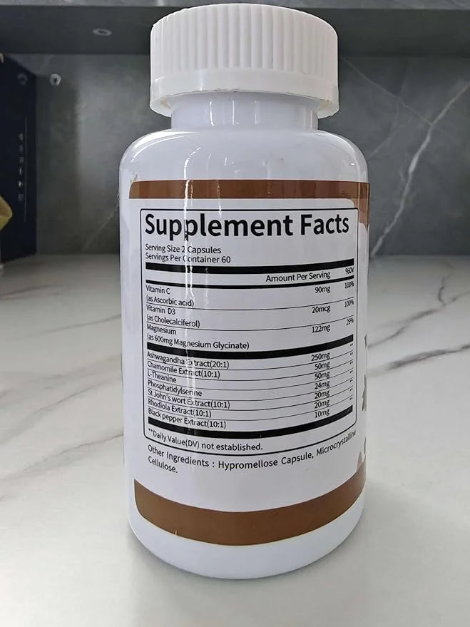 10-in-1 Cortisol Supplements with Magnesium, Ashwagandha, Chamomile, L-Theanine, Phosphatidylserine, St. John's Wort, Rhod...