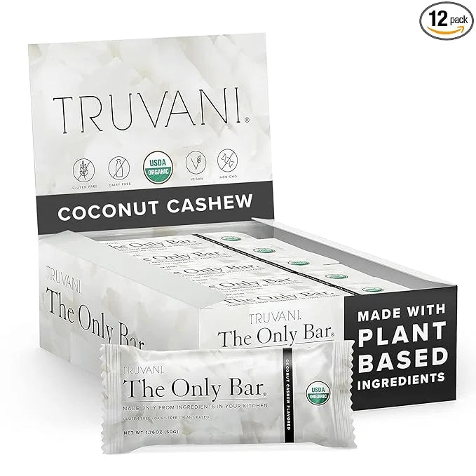Truvani Plant Based Snack Bars | Coconut Cashew 12 Pack | 5g Protein | USDA Organic and Vegan | The Only Bar | Dairy, Soy,...