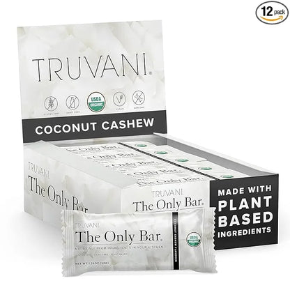Truvani Plant Based Snack Bars | Coconut Cashew 12 Pack | 5g Protein | USDA Organic and Vegan | The Only Bar | Dairy, Soy,...