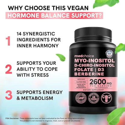4-in-1 Inositol Supplement & Hormone Support for Women - 40:1 Myo-Inositol and D-Chiro Inositol Ovarian Support Capsules f...