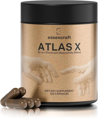 ATLAS X 10-in-1 Masculinity Maximiser Supplement for Men - Energy, Strength & Vitality Capsules with Shilajit, Ashwagandha...
