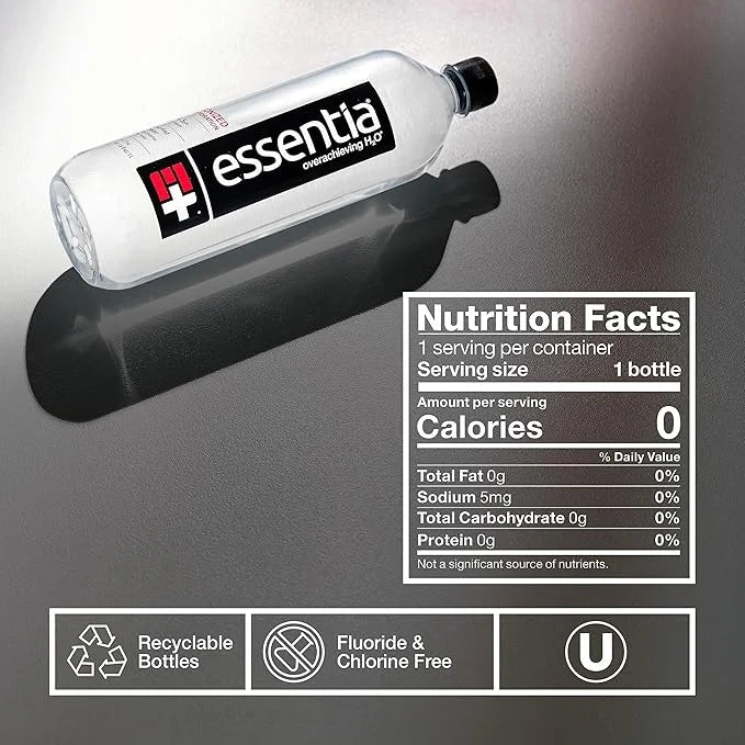 Essentia Water LLC; Ionized Alkaline Bottled Water; 99.9% Pure; 9.5 pH or Higher; Consistent Quality in Every BPA and Phth...