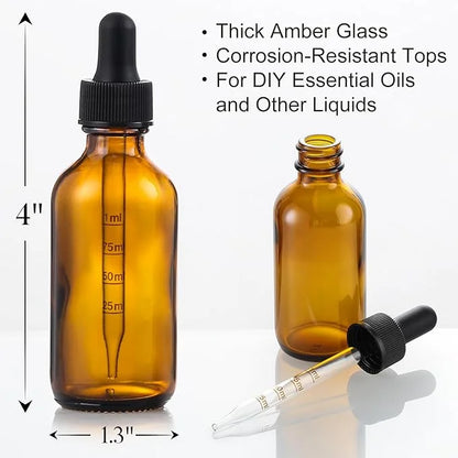4 Pack 1 oz Glass Dropper Bottles with Measured Dropper - 30ml Dark Amber Tincture Bottles with Graduated Calibrated Glass...