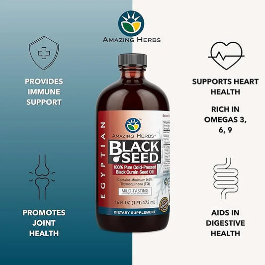 Amazing Herbs Egyptian Black Seed Oil - Gluten Free, Non GMO, Cold Pressed Nigella Sativa Aids in Digestive Health, Immune...