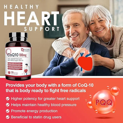 NATURE TARGET CoQ10-100mg-Softgels with 10mg PQQ Coenzyme-Q10 with 120 Servings