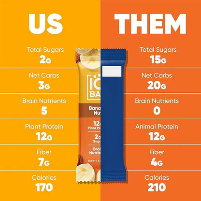 IQBAR Brain and Body Plant Protein Bars - Banana Nut - 12-Count Low Carb - Gluten Free, High Fiber, Vegan Snacks - Low Sug...