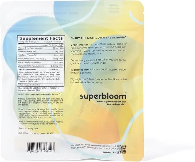 superbloom Recovery Liver Support 10 Sachets, 20 Capsules