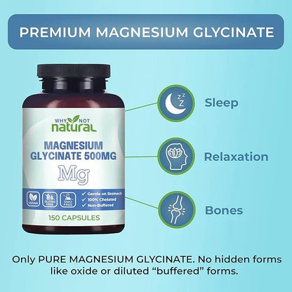 Magnesium Glycinate 500 mg Capsules Supplement 100% Pure,