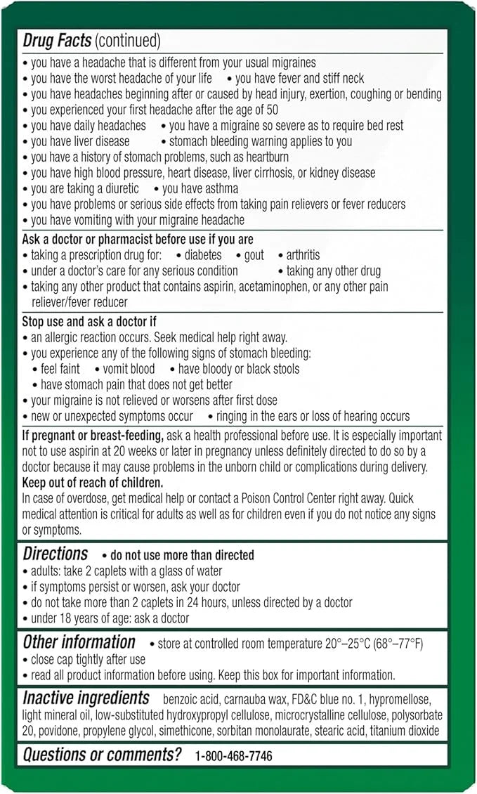 Excedrin Migraine Relief Caplets to Alleviate 200 Count