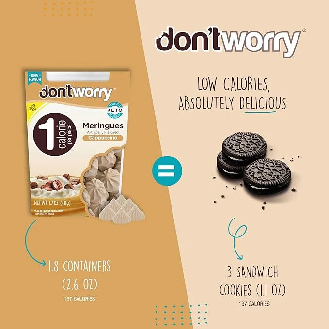 Don't Worry Meringue Cookies Keto Friendly - Cappucino & Cookies and Cream, Only 1 Calorie per piece!, Healthy Candy, Glut...