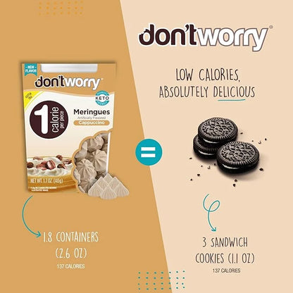 Don't Worry Meringue Cookies Keto Friendly - Cappucino & Cookies and Cream, Only 1 Calorie per piece!, Healthy Candy, Glut...