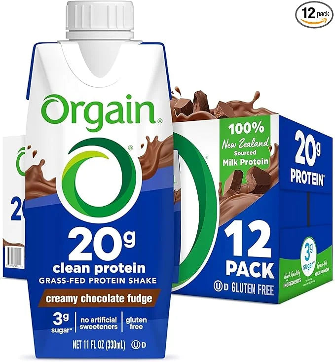 Orgain Clean Protein Shake, Grass Fed Dairy, Creamy Chocolate Fudge - 20g Whey High Protein, Kosher, Ready to Drink, Low N...