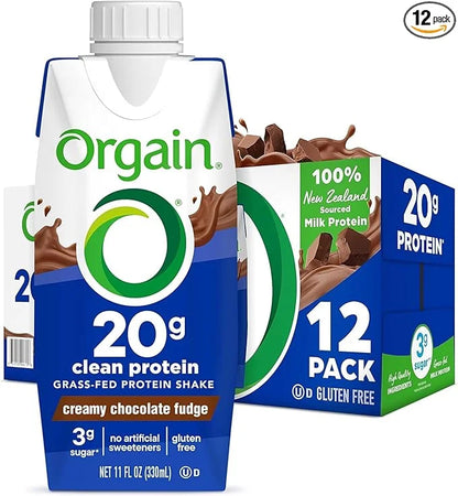 Orgain Clean Protein Shake, Grass Fed Dairy, Creamy Chocolate Fudge - 20g Whey High Protein, Kosher, Ready to Drink, Low N...