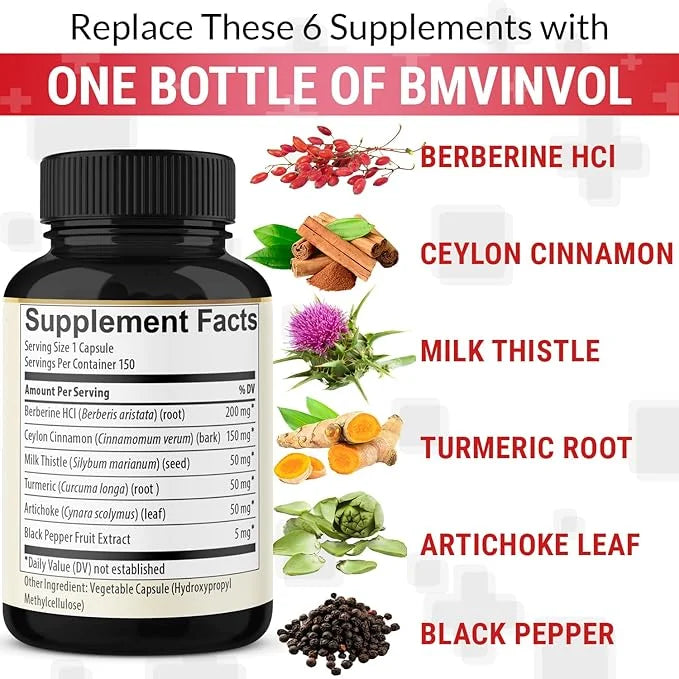 Berberine with Ceylon Cinnamon, Turmeric, Milk Thistle, Artichoke, Black Pepper - 150 Count - Pack of 1 - Product Image