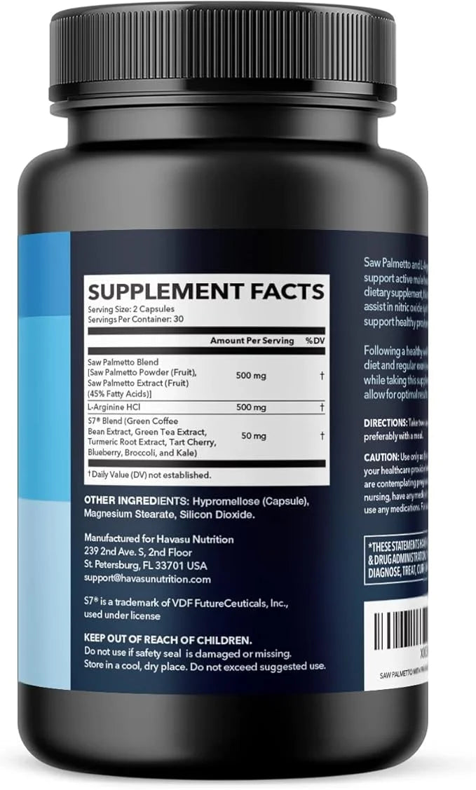 Saw Palmetto 500mg and L-Arginine 500 mg - Prostate Health and Nitric Oxide Supplements for Men - 60 Count - Urinary Funct...