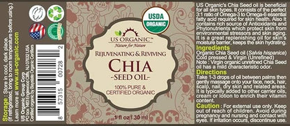 US Organic Chia Seed Oil, Certified Organic, Pure & Natural, Cold Pressed Virgin, Unrefined, Sourced from Paraguay, in Amb...
