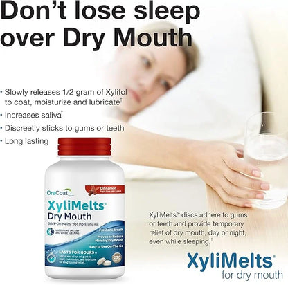 OraCoat XyliMelts Dry Mouth Relief Moisturizing Stick-On-Melts with Xylitol, 230 Count, Cinnamon, Helps Stimulate Saliva f...