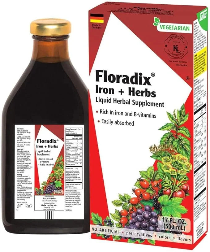 Floradix by Salus Iron & Herbs - Liquid Herbal Supplement for Energy Support - Iron Supplement with Vitamin C & B Complex ...