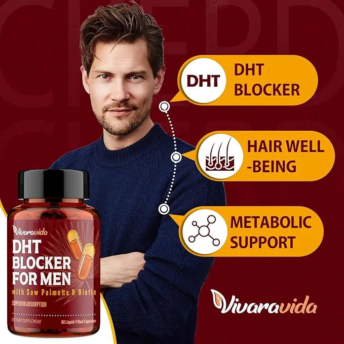 DHT Blocker for Men | Hair Growth Supplement with Saw Palmetto & Biotin - Hair Growth Vitamins - Hair Regrowth - Natural H...